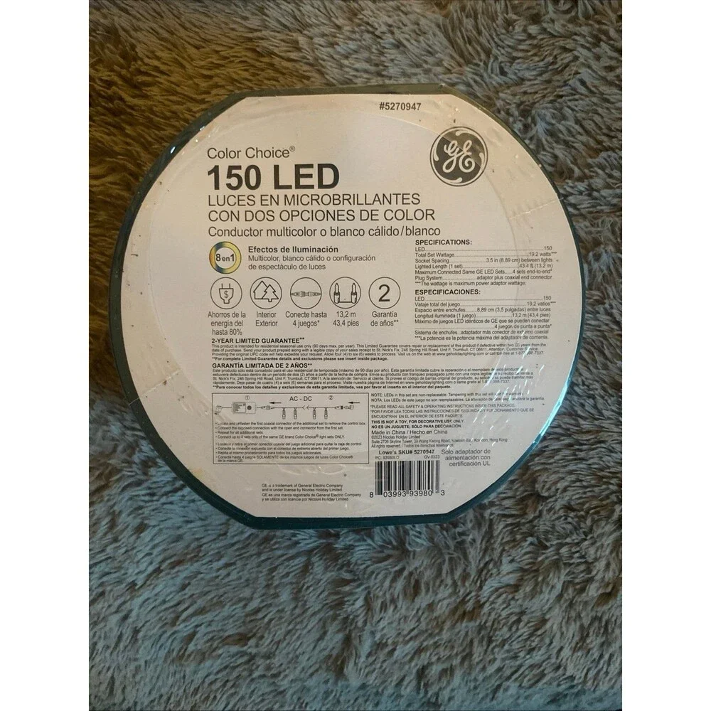 GE Color Changing LED String Lights White Wire 150 Ct 43.4-ft Multi-Function